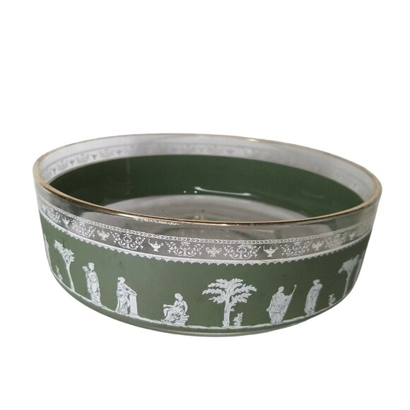 vitg Jeanette Hellenic Green Frosted Glass Serving Bowl  9” Greek Revival - Picture 1 of 7